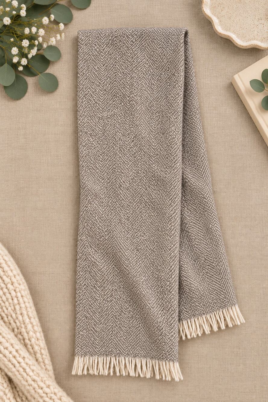 Cashmere Italy Herringbone Scarf Cashmere Wool Taupe Old Money Quiet Luxury